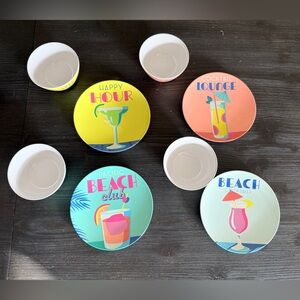 8 Colorful Beach-Themed Melamine Appetizer Plates & Bowls Set Entertaining Patio